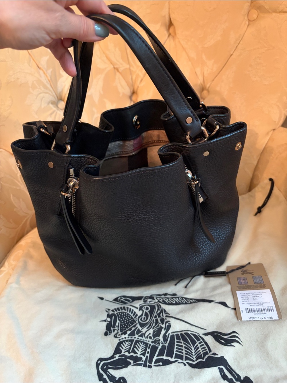 Burberry Maidstone small  Leather Tote Handbag.
